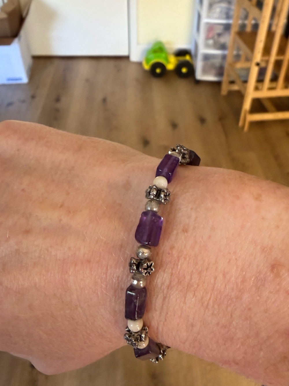 Amethyst toggle clasp Bracelet with Silver Accents